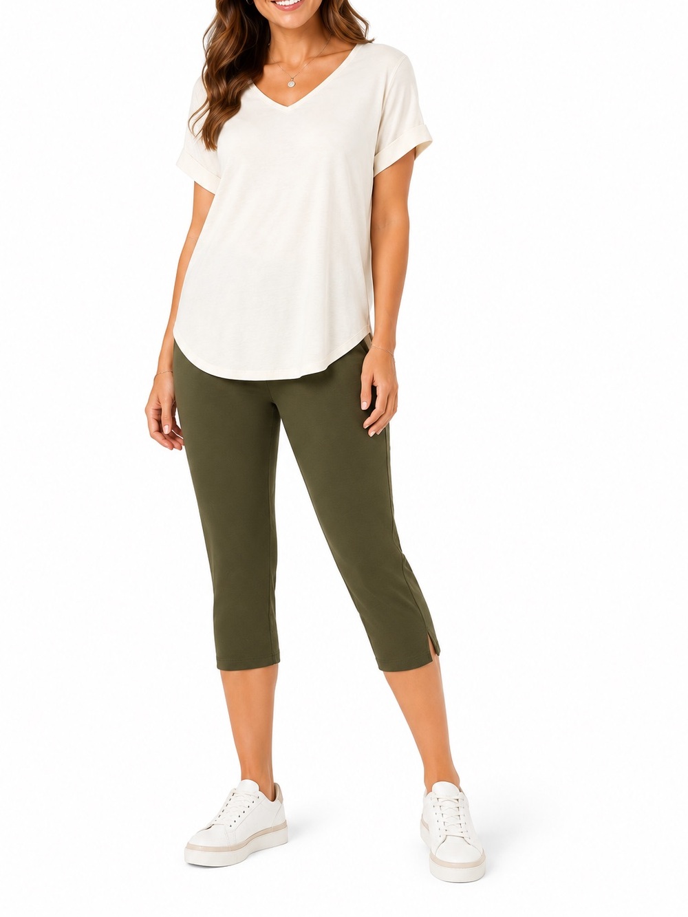 Zenana 1X Olive Green Cotton Stretch Pull-On Capri Leggings